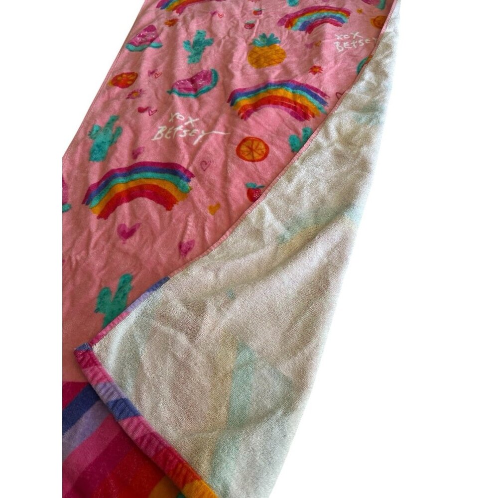 Betsey Johnson Kids Beach Towel Summer Rainbow Hearts 28x58 Pink 100% Cotton - Picture 2 of 9